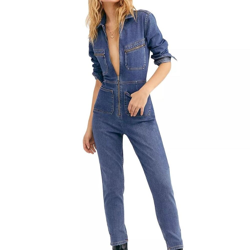 Free People Lennox Skinny Fit Denim Jumpsuit